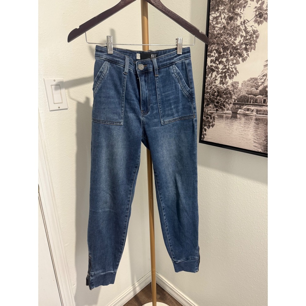 Kut from the Kloth Womens Blue High Rise Utility Jogger Ankle Zip Jeans Size 0